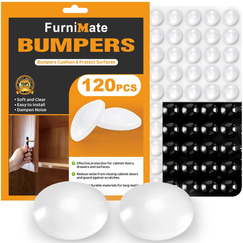 FURNIMATE Cabinet Door Bumper, Cabinet Bumpers Clear 120PCS, Cabinet Stoppers Rubber, Cabinet Cushion Drawer Stops, Rubber Cabinet Door Bumpers Sound Dampening 3/8 inch - Image 1
